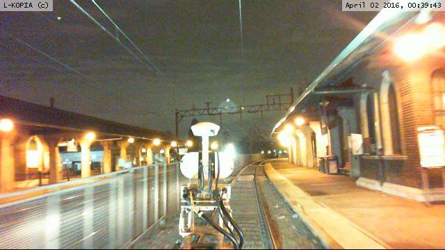 The L-KOPIA Excursion Laser Truck surveying the Orange Station, NJT, Morristown Line on a night shift on April 2nd. 